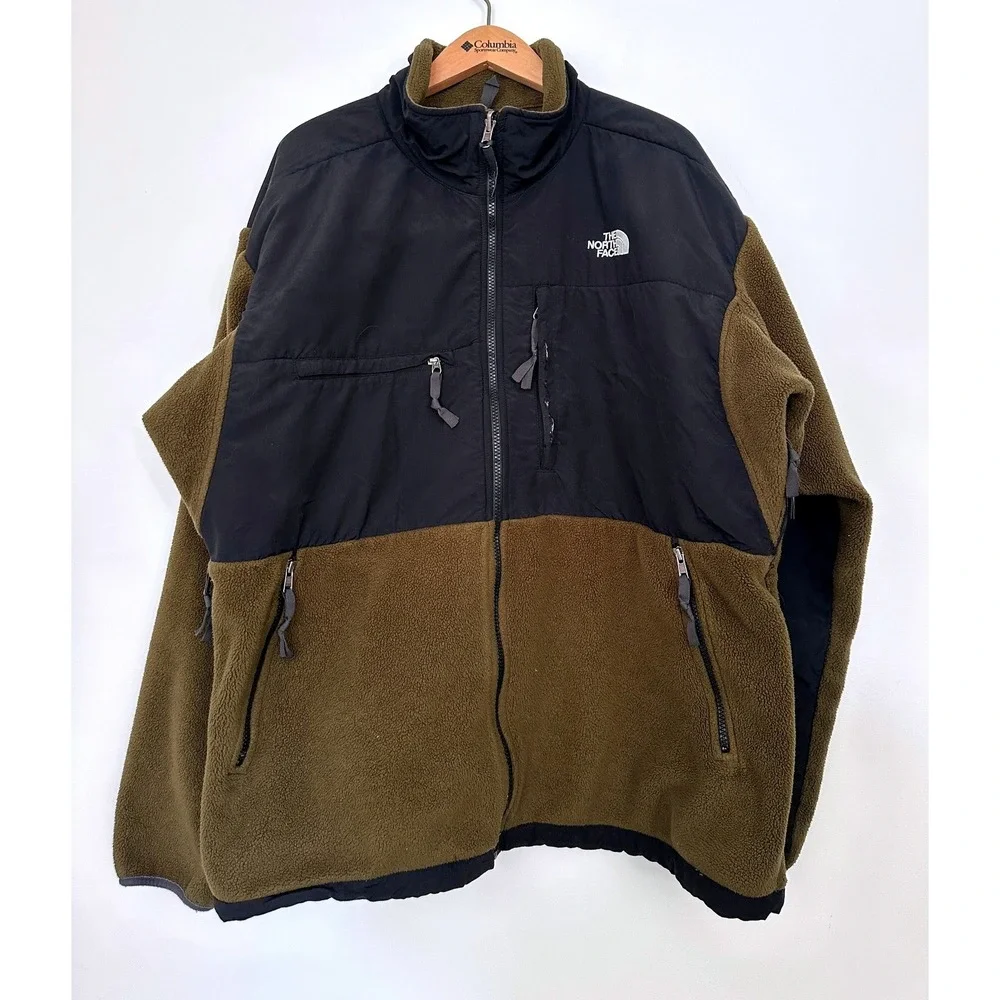 Vintage The North Face Denali Fleece Jacket Mens XXL Olive Green Black Full Zip